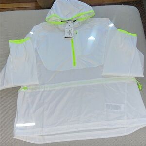 adidas White Running lightweight jacket with Neon Accents and reflective